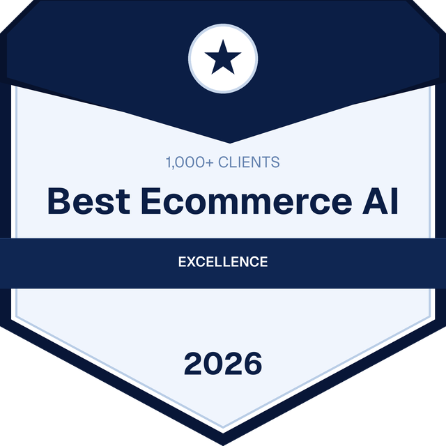 Best Ecommerce AI 2026 badge: 1,000+ clients, Excellence